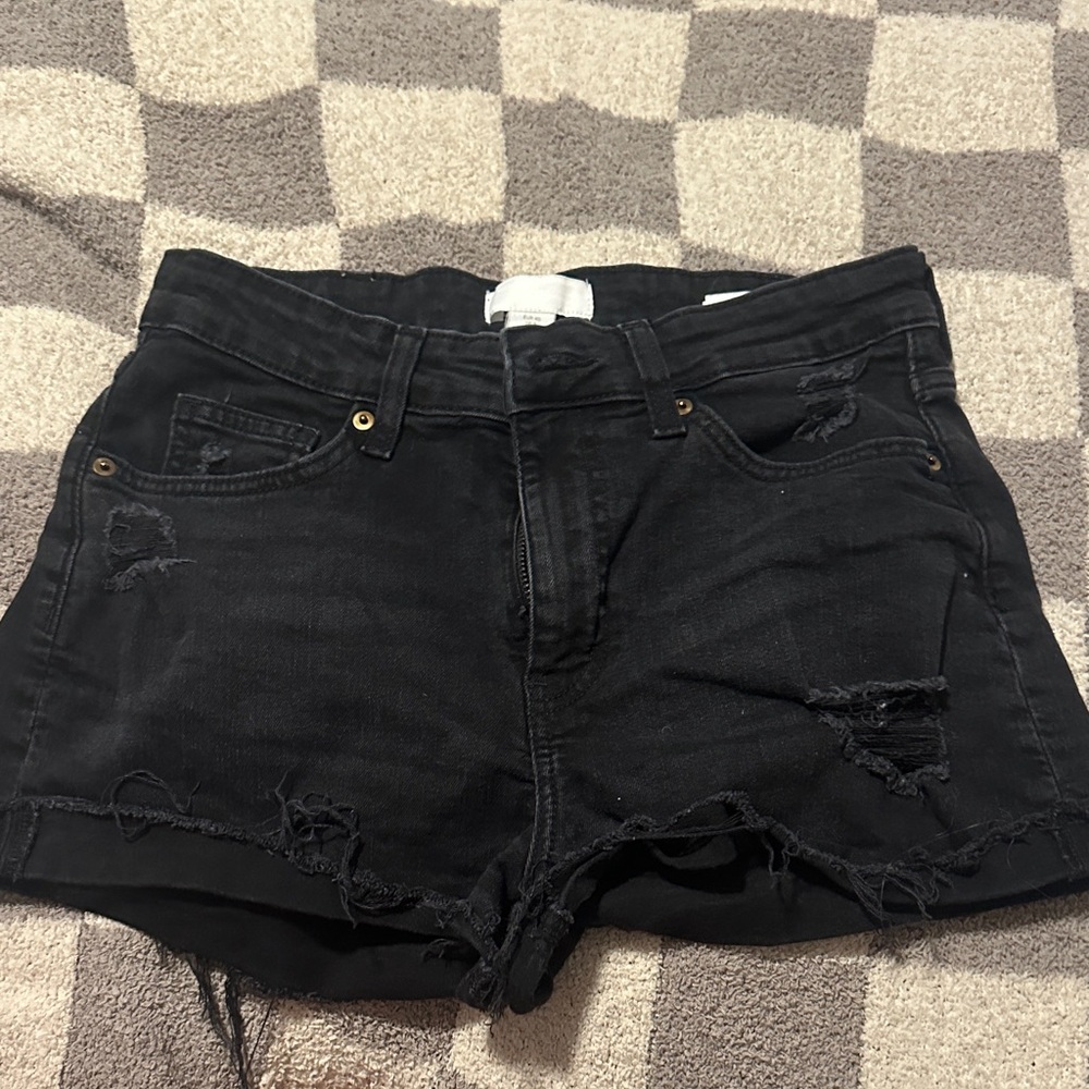 H&M Black Distressed Jean Shorts
